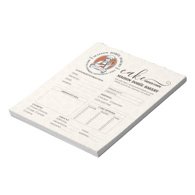 Bakery Store Pastry Chef Cake Baker Order Form Notepad (Rotated)