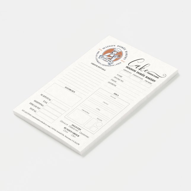 Bakery Store Pastry Chef Cake Baker Order Form Post-it Notes (Angled)
