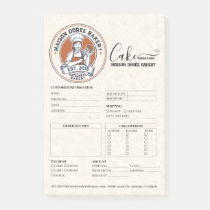Bakery Store Pastry Chef Cake Baker Order Form Post-it Notes