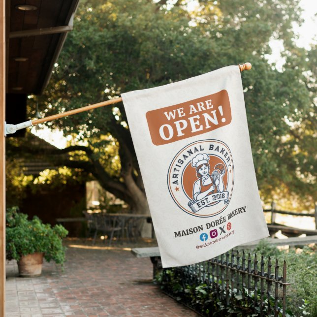 Bakery Store Pastry Chef Cake Baker We Are Open House Flag (In SItu)