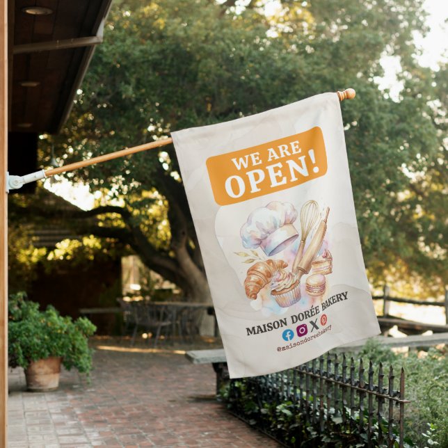 Bakery Store Pastry Chef Cake Baker We Are Open House Flag (In SItu)