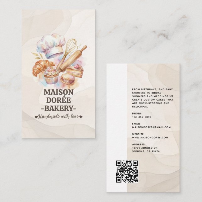 Bakery Store Pastry Chef Dessert Sweets Cake Baker Business Card (Front/Back)