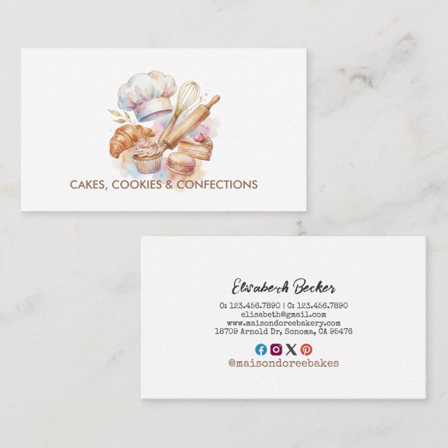 Bakery Store Pastry Chef Dessert Sweets Cake Baker Business Card (Front/Back)