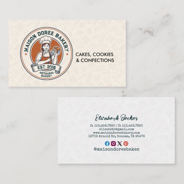 Bakery Store Pastry Chef Dessert Sweets Cake Baker Business Card (Front/Back)