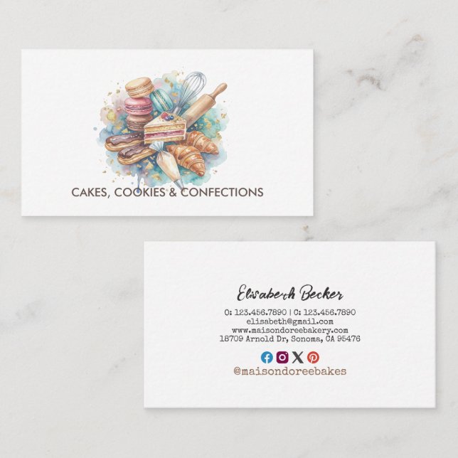 Bakery Store Pastry Chef Dessert Sweets Cake Baker Business Card (Front/Back)