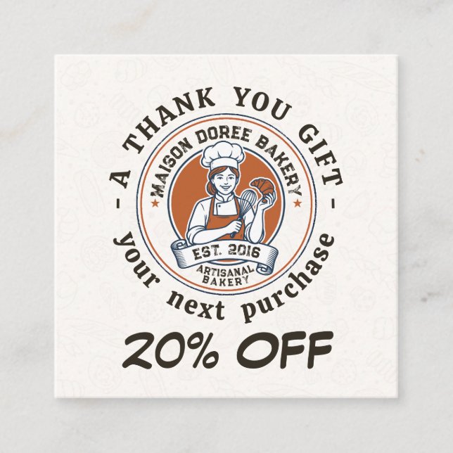 Bakery Store Pastry Chef Dessert Sweets Cake Baker Discount Card (Front)