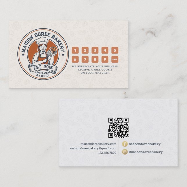 Bakery Store Pastry Chef Dessert Sweets Cake Baker Loyalty Card (Front/Back)