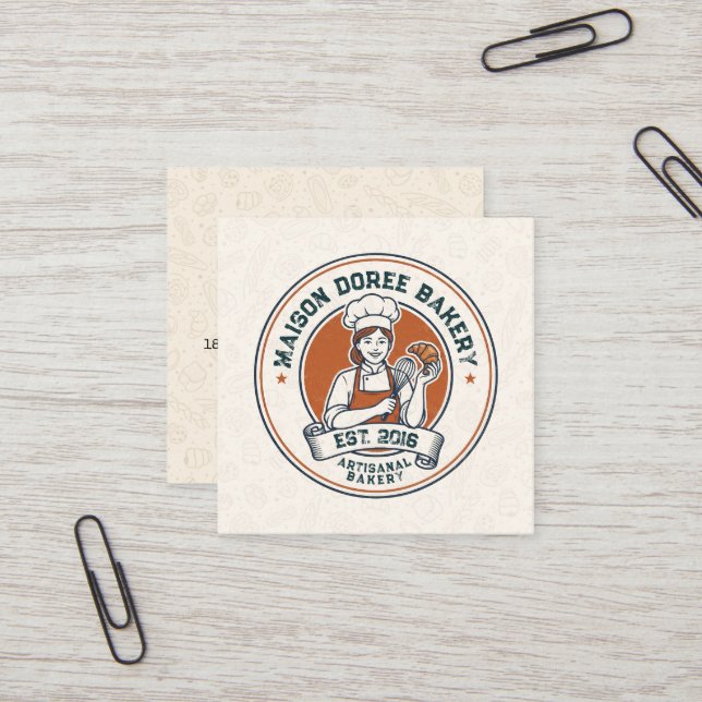 Bakery Store Pastry Chef Dessert Sweets Cake Baker Square Business Card (Front/Back In Situ)