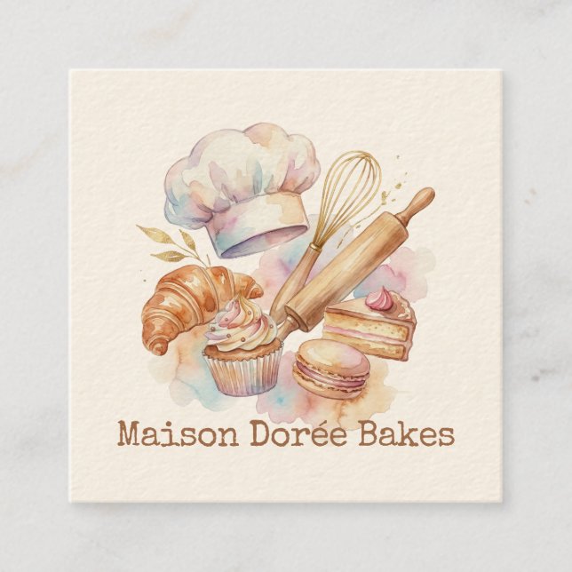 Bakery Store Pastry Chef Dessert Sweets Cake Baker Square Business Card (Front)