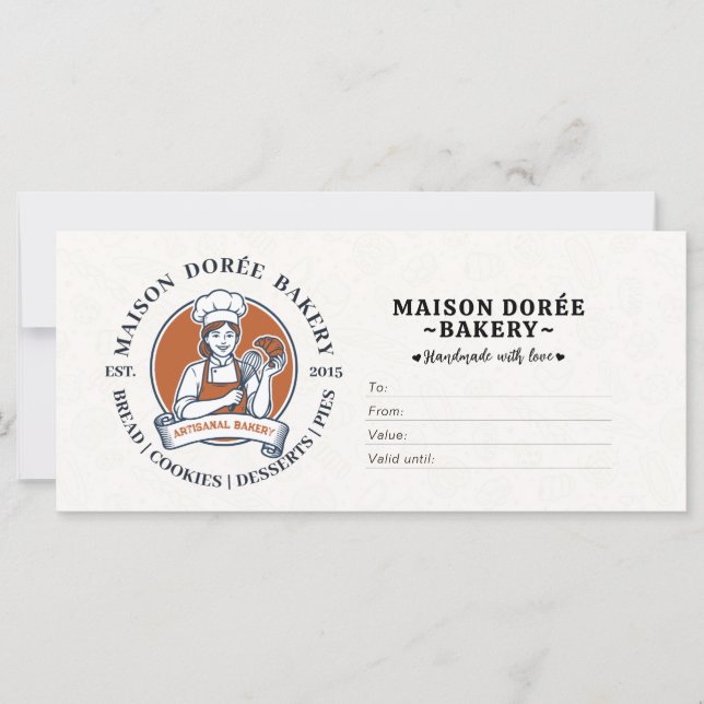 Bakery Store Pastry Chef Desserts Gift Certificate (Front)