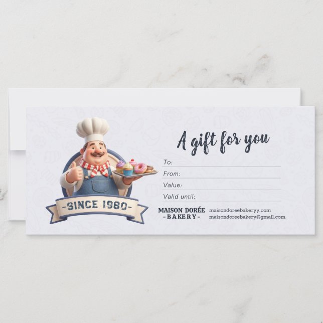 Bakery Store Pastry Chef Desserts Gift Certificate (Front)