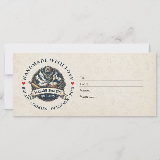 Bakery Store Pastry Chef Desserts Gift Certificate (Front)