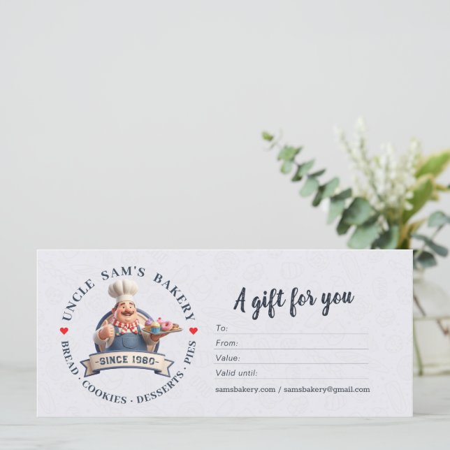 Bakery Store Pastry Chef Desserts Gift Certificate (Standing Front)