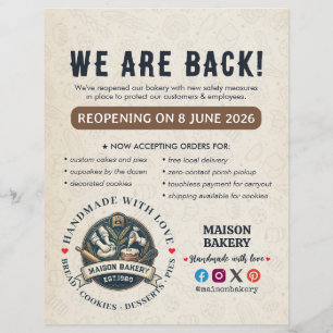 Bakery Store Pastry Chef Desserts Grand Reopening Flyer