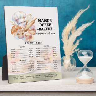 Bakery Store Pastry Chef Desserts Menu Price List Plaque