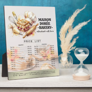 Bakery Store Pastry Chef Desserts Menu Price List Plaque
