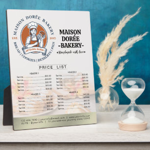 Bakery Store Pastry Chef Desserts Menu Price List Plaque