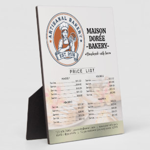 Bakery Store Pastry Chef Desserts Menu Price List Plaque
