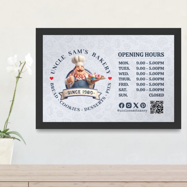 Bakery Store Pastry Chef Desserts Opening Hours Framed Art (Entryway)