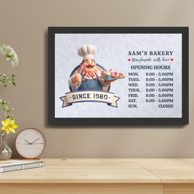 Bakery Store Pastry Chef Desserts Opening Hours Framed Art (Table Top)