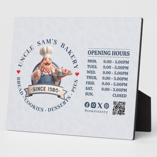 Bakery Store Pastry Chef Desserts Opening Hours Plaque (Side)