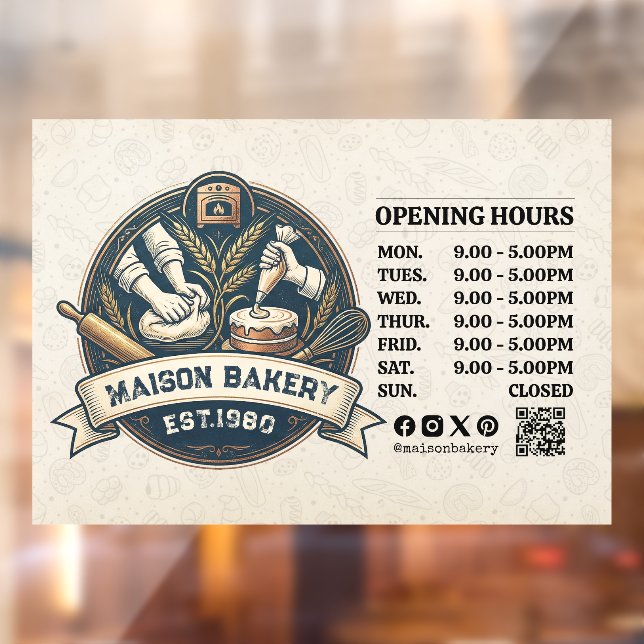 Bakery Store Pastry Chef Desserts Opening Hours Window Cling (Sheet 2)
