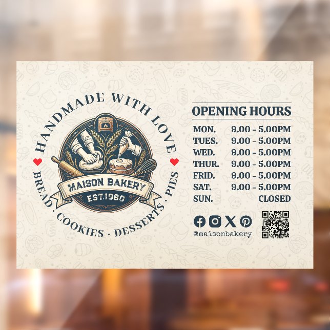 Bakery Store Pastry Chef Desserts Opening Hours Window Cling (Sheet 2)