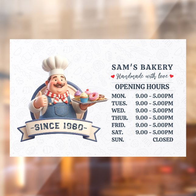 Bakery Store Pastry Chef Desserts Opening Hours Window Cling (Sheet 2)