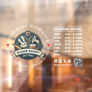 Bakery Store Pastry Chef Desserts Opening Hours Window Cling
