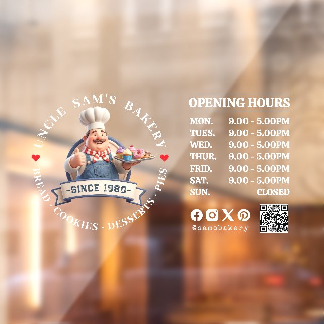 Bakery Store Pastry Chef Desserts Opening Hours Window Cling (Sheet 2)