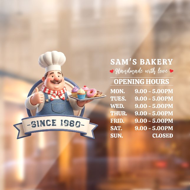 Bakery Store Pastry Chef Desserts Opening Hours Window Cling (Sheet 2)