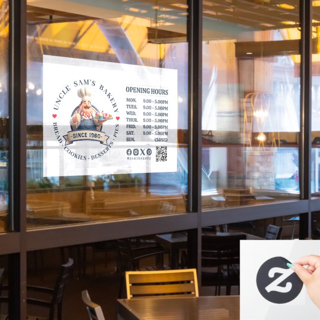 Bakery Store Pastry Chef Desserts Opening Hours Window Cling (Restaurant Window)
