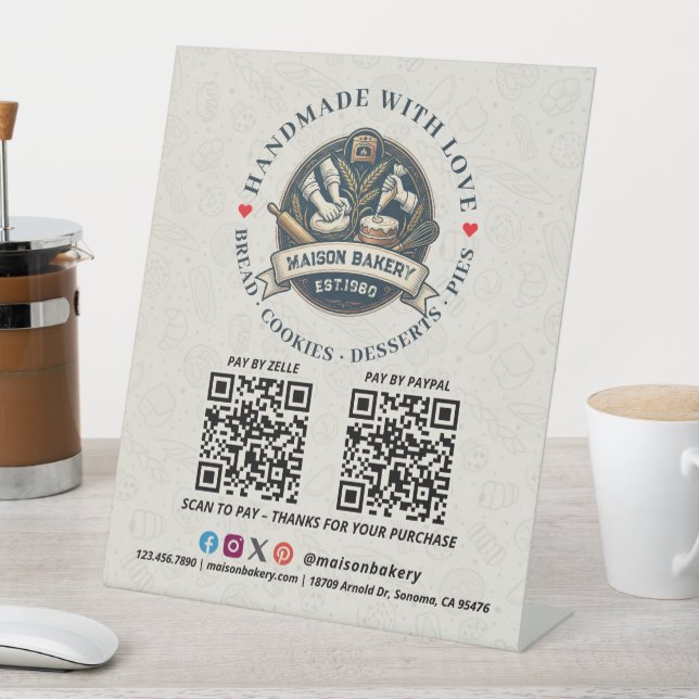 Bakery Store Pastry Chef Desserts QR Code Pay Here Pedestal Sign (In SItu)