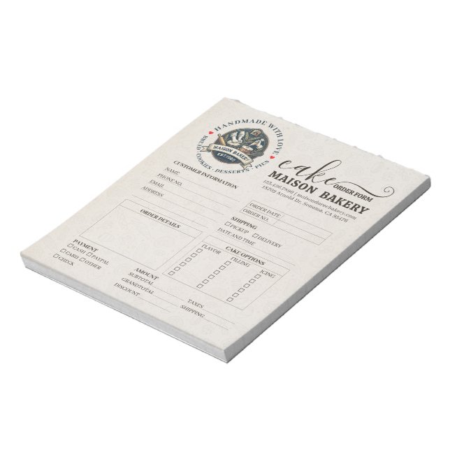 Bakery Store Pastry Chef Desserts Sweet Order Form Notepad (Rotated)
