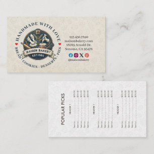 Bakery Store Pastry Chef Desserts Sweet Price List Business Card
