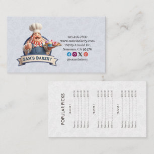Bakery Store Pastry Chef Desserts Sweet Price List Business Card