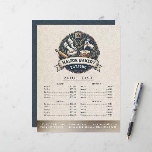 Bakery Store Pastry Chef Menu Price List Pay Here