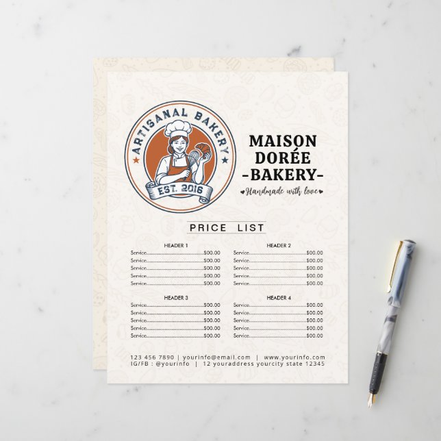 Bakery Store Pastry Chef Menu Price List Pay Here (Front/Back In Situ)