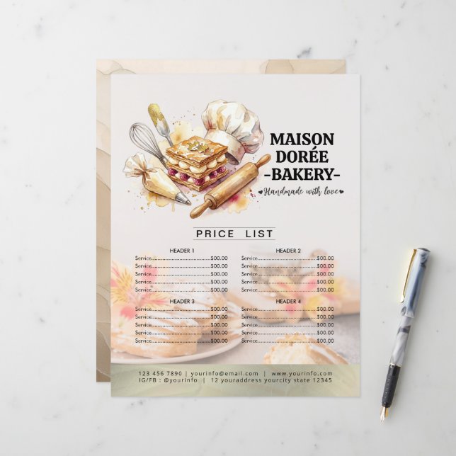 Bakery Store Pastry Chef Menu Price List Pay Here (Front/Back In Situ)