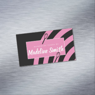 Bakery Stripes Whisk Homemade Cake Pink Black Business Card Magnet