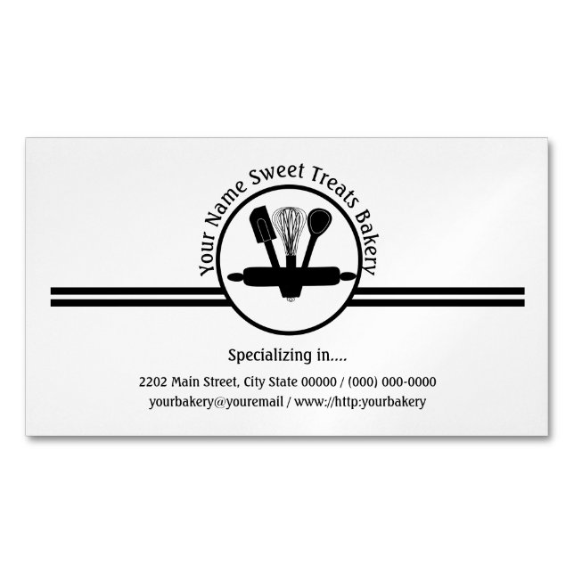 Bakery Sweet Treats Utensils Logo Custom  Business Card Magnet (Front)