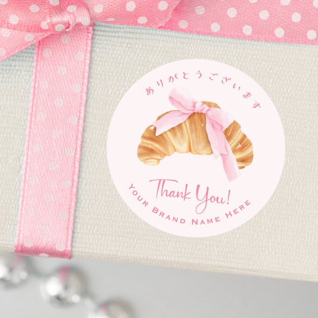 Bakery Thank You Croissant Bread Pink Coquette Classic Round Sticker (Creator Uploaded)