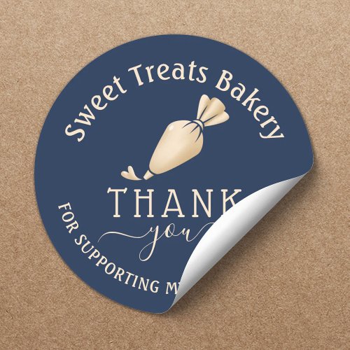 Bakery Thank You For Your Order Modern Navy  Gold Classic Round Sticker