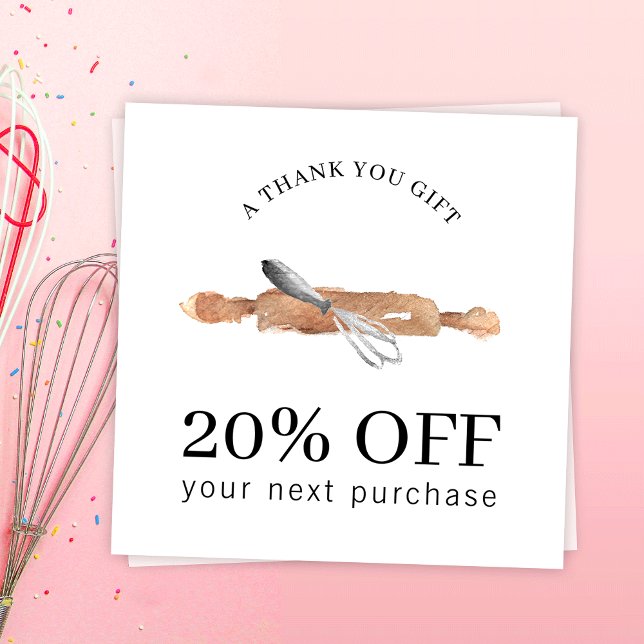 Bakery Utensils Whisk Chef Logo Catering Business Discount Card (Modern bakery business discount cards with watercolor bakery art and fully editable text)