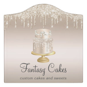 Bakery Wedding Cake Gold Glitter Drips Door Sign