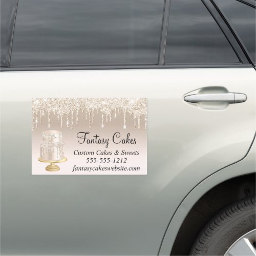 Bakery Wedding Cake Gold Glitter Promotional Car Magnet