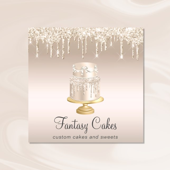 Bakery Wedding Cake Gold Glitter QR Code Square Business Card