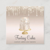 Bakery Wedding Cake Gold Glitter QR Code Square Business Card (Front)