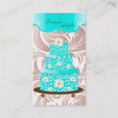 Bakery Wedding Cake Pastry Chef Blue Floral Daisy Business Card Templates