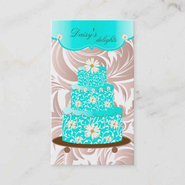 Bakery Wedding Cake Pastry Chef Blue Floral Daisy Business Card (Front)